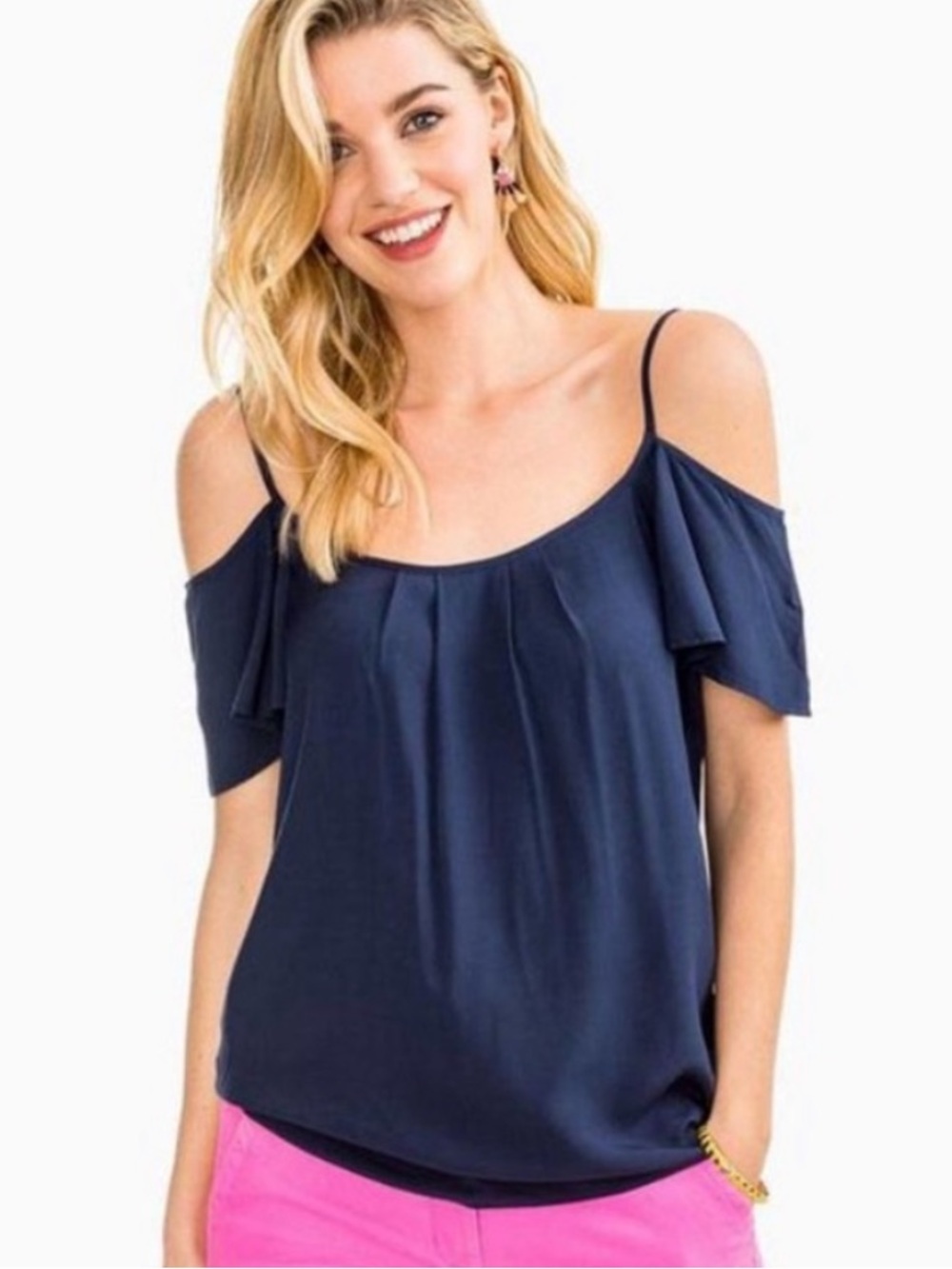 NWT Southern Tide Women’s Nautical Navy Blue Blakey Cold Shoulder Blouse Medium